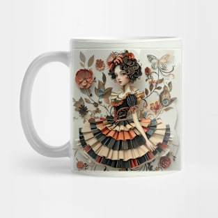 Cute Paper Doll With Fan Victorian Lace Dress Art Mug